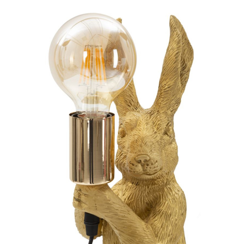 Lampe à poser originale Lapin debout Hauteur 35 cm en Résine Métal Doré Rabbit 