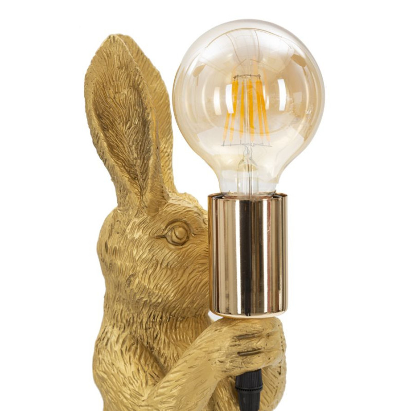 Lampe à poser originale Lapin debout Hauteur 35 cm en Résine Métal Doré Rabbit 