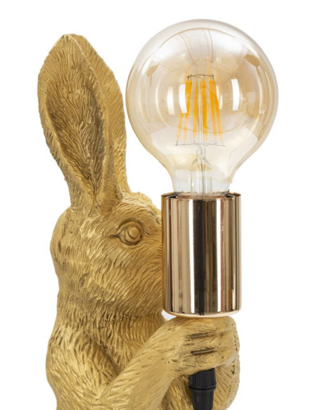 Lampe à poser originale Lapin debout Hauteur 35 cm en Résine Métal Doré Rabbit 