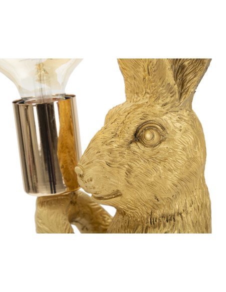 Lampe à poser originale Lapin debout Hauteur 35 cm en Résine Métal Doré Rabbit 