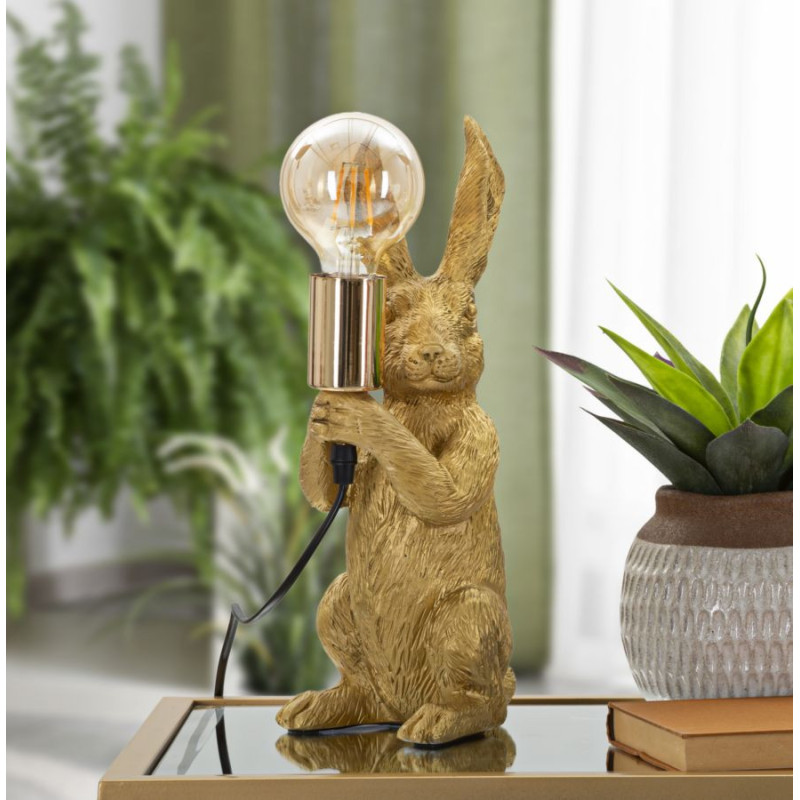 Lampe à poser originale Lapin debout Hauteur 35 cm en Résine Métal Doré Rabbit 