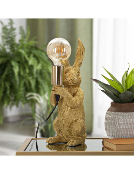 Lampe à poser originale Lapin debout Hauteur 35 cm en Résine Métal Doré Rabbit 