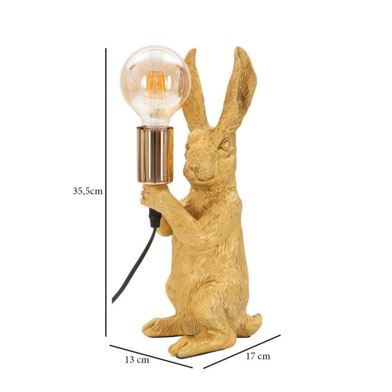 Lampe à poser originale Lapin debout Hauteur 35 cm en Résine Métal Doré Rabbit 