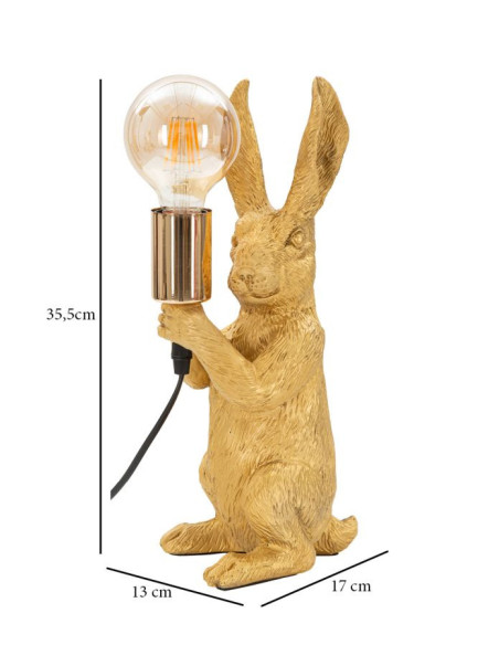 Lampe à poser originale Lapin debout Hauteur 35 cm en Résine Métal Doré Rabbit 