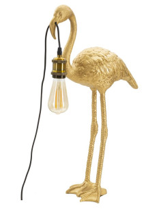Lampe à poser originale XL Flamant rose Hauteur 59 cm en Résine Métal Doré Flamingo 
