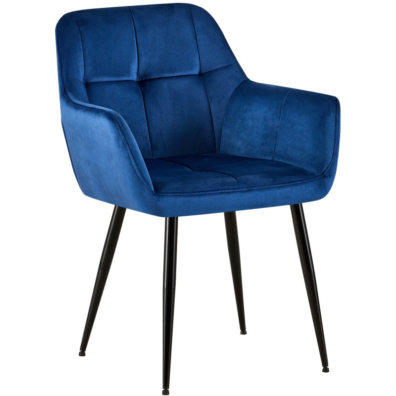 Fauteuil de table Lorie en Velours Bleu Métal Noir Mat - 1