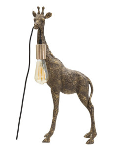 Lampe à poser originale XL Girafe Hauteur 60 cm en Résine Marron Métal Doré Giraffa 