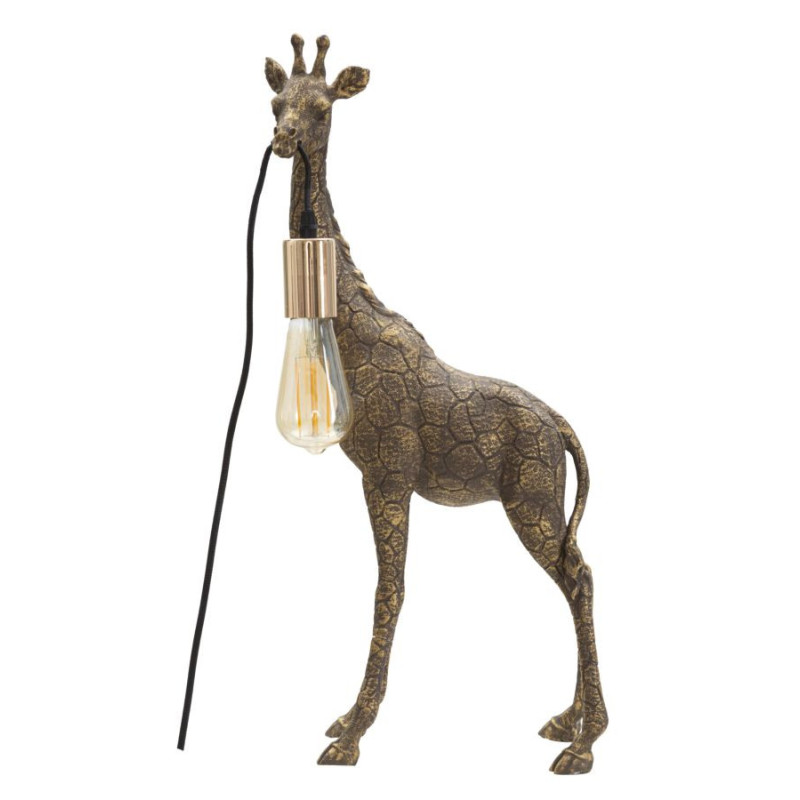 Lampe à poser originale XL Girafe Hauteur 60 cm en Résine Marron Métal Doré Giraffa 