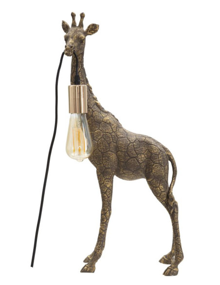Lampe à poser originale XL Girafe Hauteur 60 cm en Résine Marron Métal Doré Giraffa 
