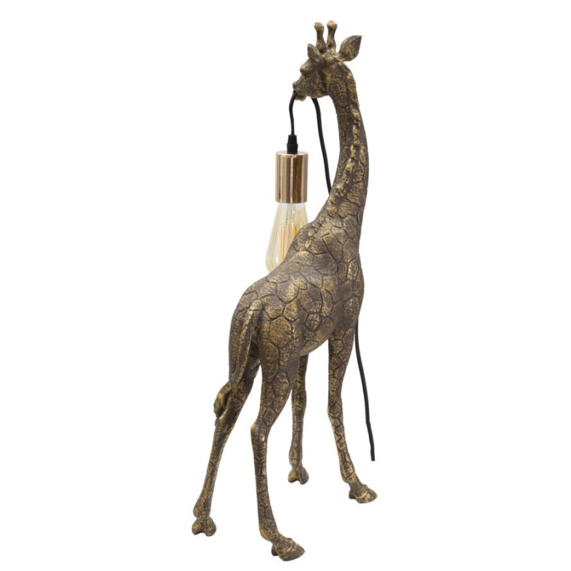 Lampe à poser originale XL Girafe Hauteur 60 cm en Résine Marron Métal Doré Giraffa 