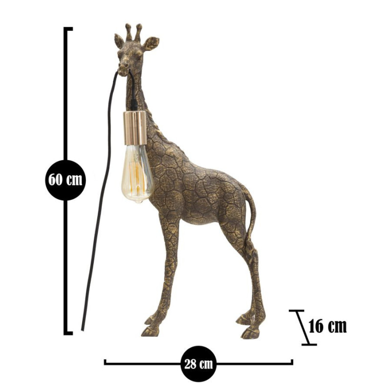 Lampe à poser originale XL Girafe Hauteur 60 cm en Résine Marron Métal Doré Giraffa 