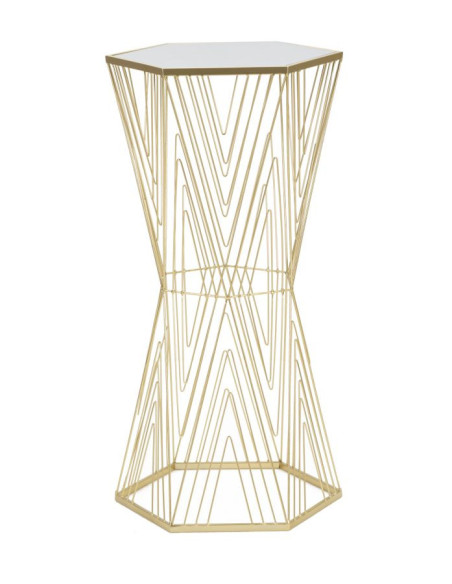 Sellette haute moderne Hexagonale en Métal Doré Bois Miroir Lines 