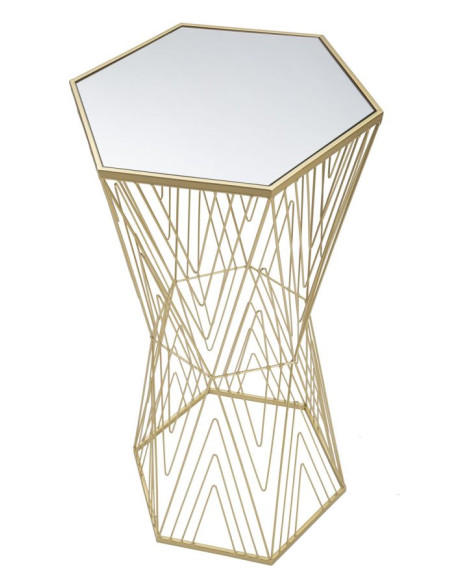Sellette haute moderne Hexagonale en Métal Doré Bois Miroir Lines 