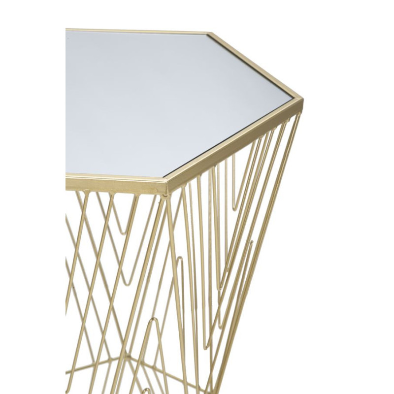 Sellette haute moderne Hexagonale en Métal Doré Bois Miroir Lines 