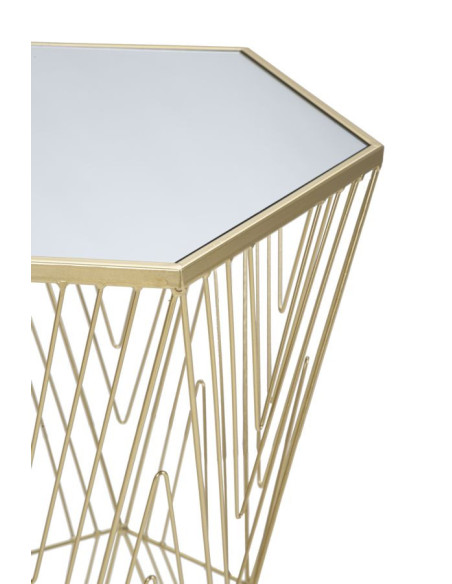 Sellette haute moderne Hexagonale en Métal Doré Bois Miroir Lines 