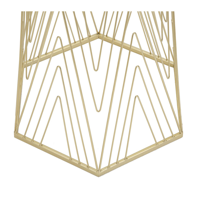 Sellette haute moderne Hexagonale en Métal Doré Bois Miroir Lines 