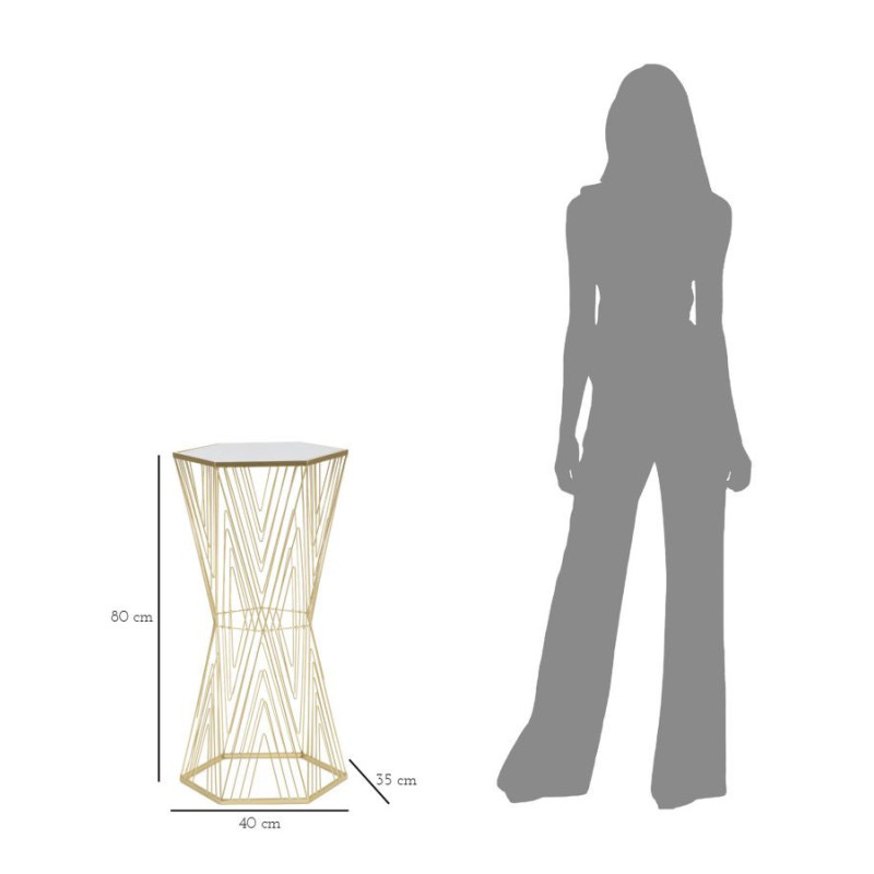 Sellette haute moderne Hexagonale en Métal Doré Bois Miroir Lines 