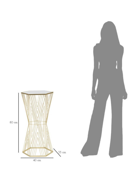 Sellette haute moderne Hexagonale en Métal Doré Bois Miroir Lines 