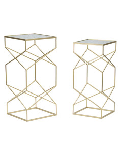 Table d'appoint moderne Carrée en Métal Doré Miroir Glassy (Lot de 2) 