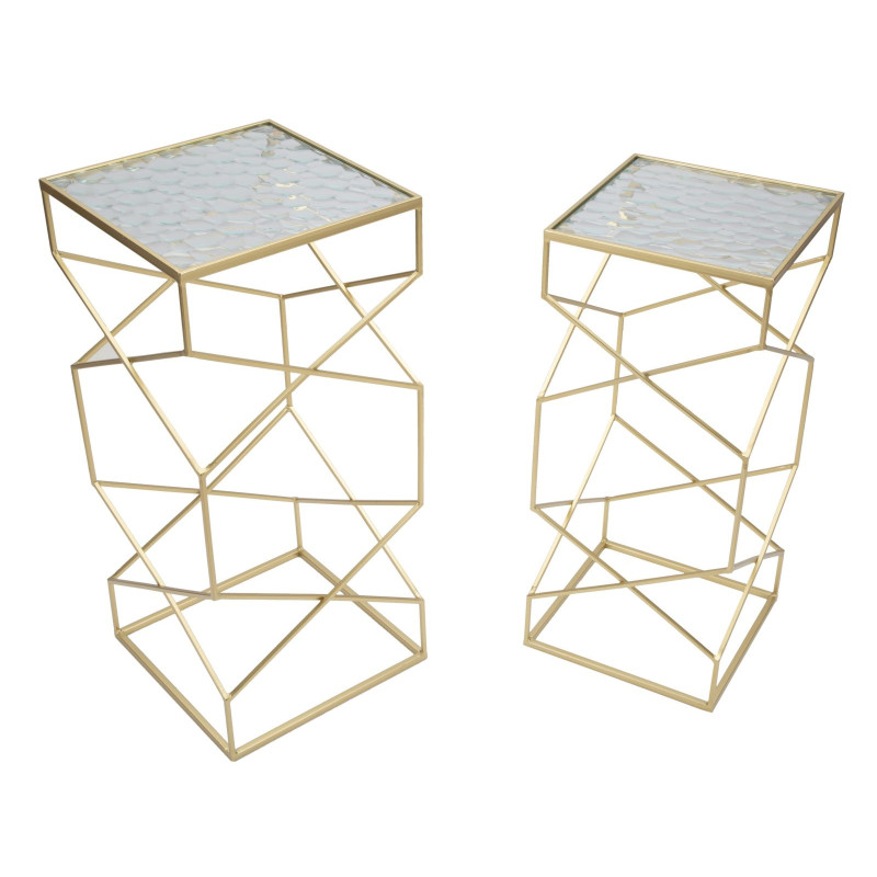Table d'appoint moderne Carrée en Métal Doré Miroir Glassy (Lot de 2) 