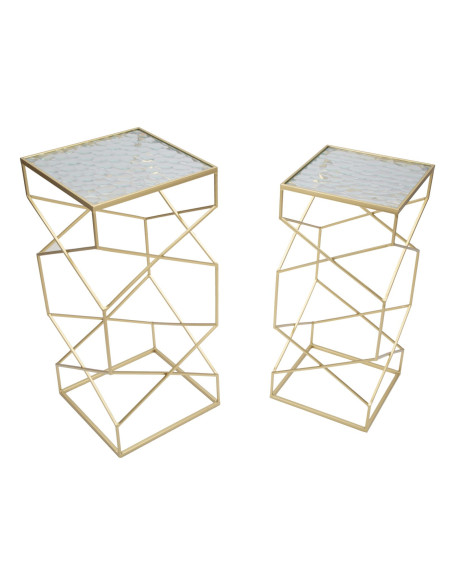Table d'appoint moderne Carrée en Métal Doré Miroir Glassy (Lot de 2) 