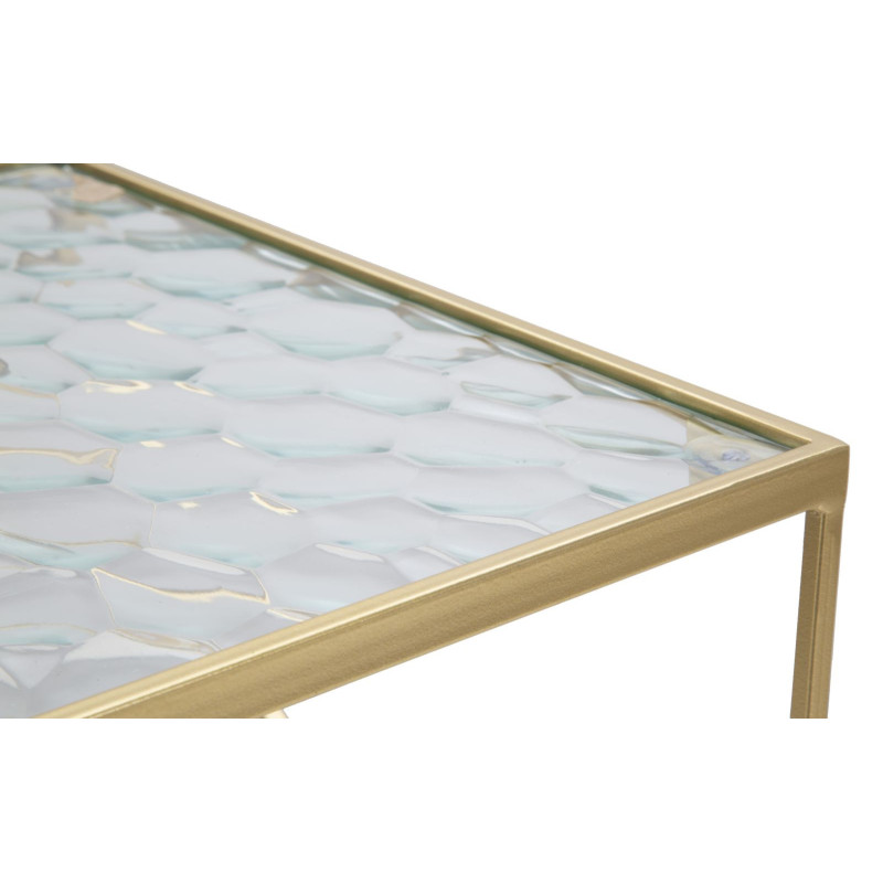 Table d'appoint moderne Carrée en Métal Doré Miroir Glassy (Lot de 2) 