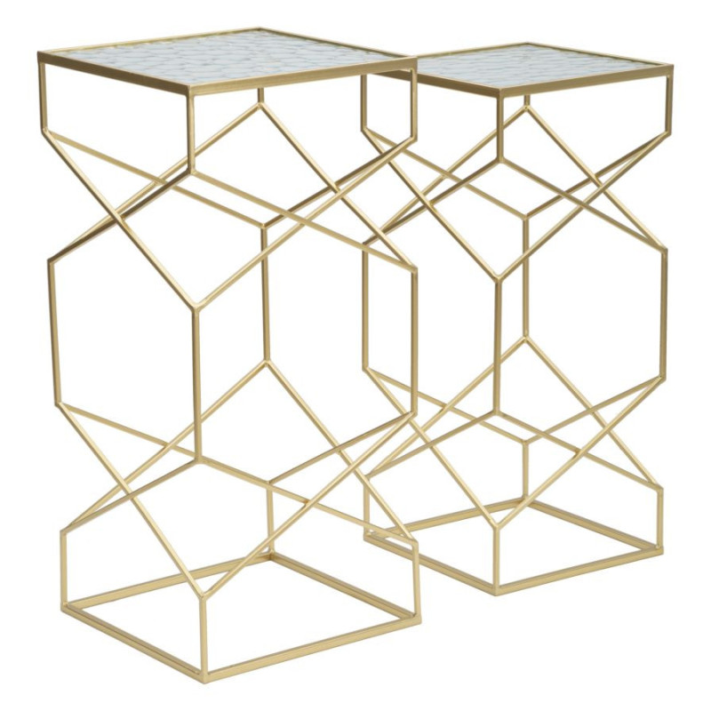Table d'appoint moderne Carrée en Métal Doré Miroir Glassy (Lot de 2) 