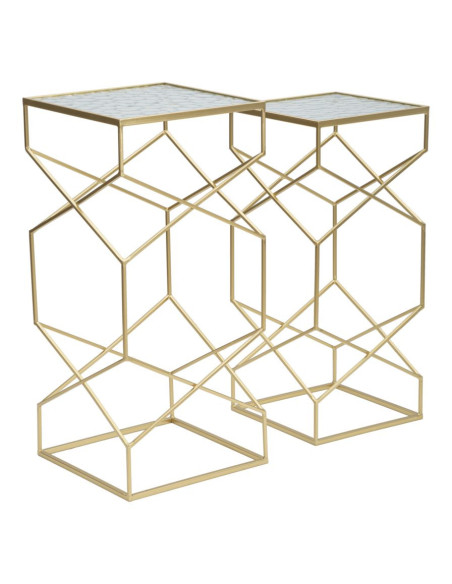 Table d'appoint moderne Carrée en Métal Doré Miroir Glassy (Lot de 2) 