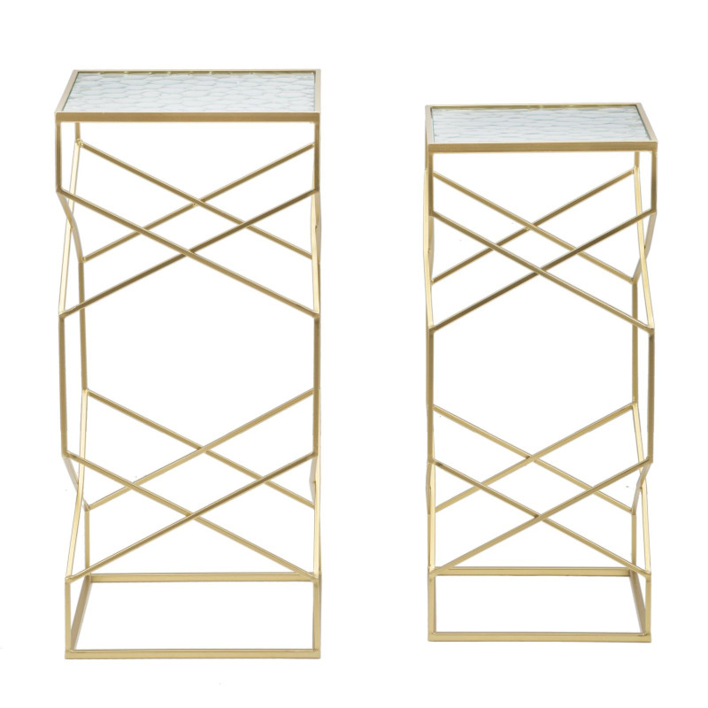 Table d'appoint moderne Carrée en Métal Doré Miroir Glassy (Lot de 2) 