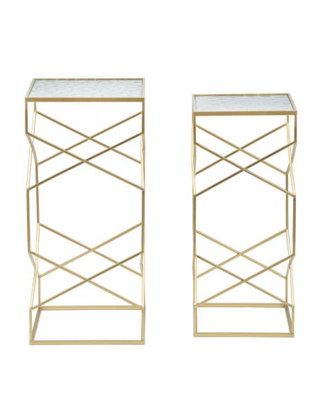 Table d'appoint moderne Carrée en Métal Doré Miroir Glassy (Lot de 2) 