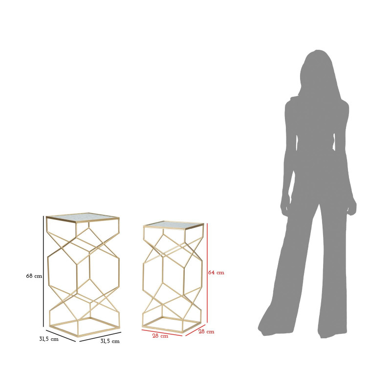 Table d'appoint moderne Carrée en Métal Doré Miroir Glassy (Lot de 2) 