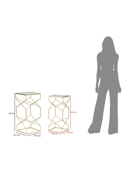 Table d'appoint moderne Carrée en Métal Doré Miroir Glassy (Lot de 2) 