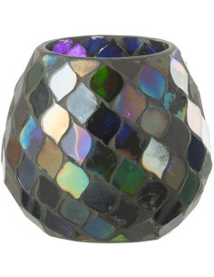 Photophore rond violet mosaïque en verre H11 cm - 1