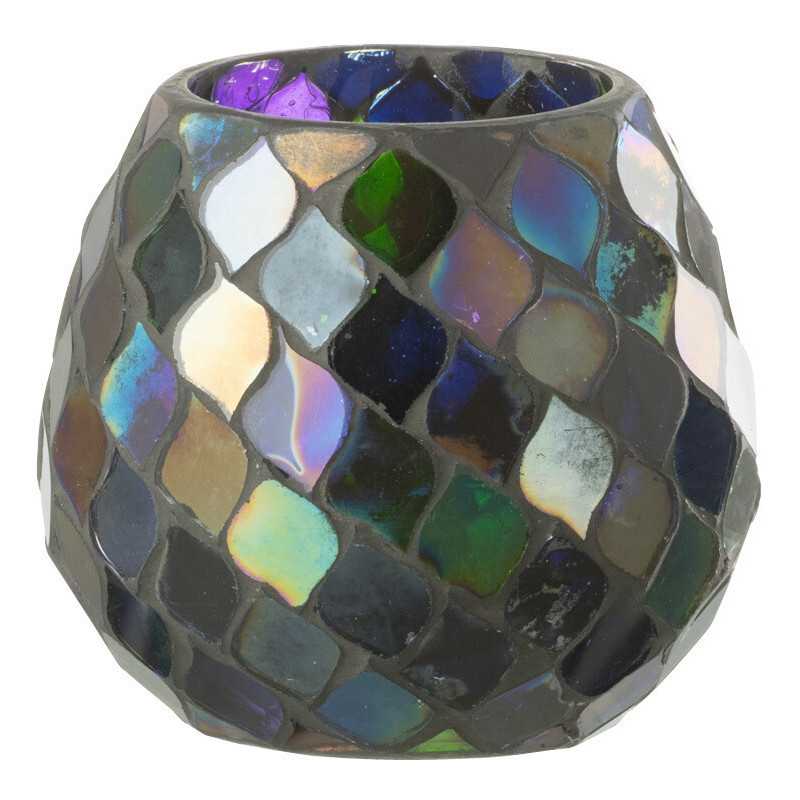 Photophore rond violet mosaïque en verre H11 cm - 1