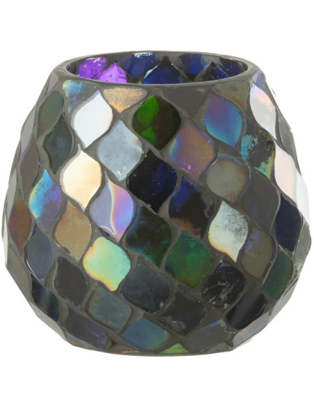 Photophore rond violet mosaïque en verre H11 cm - 1