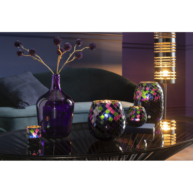 Photophore rond violet mosaïque en verre H11 cm - 2