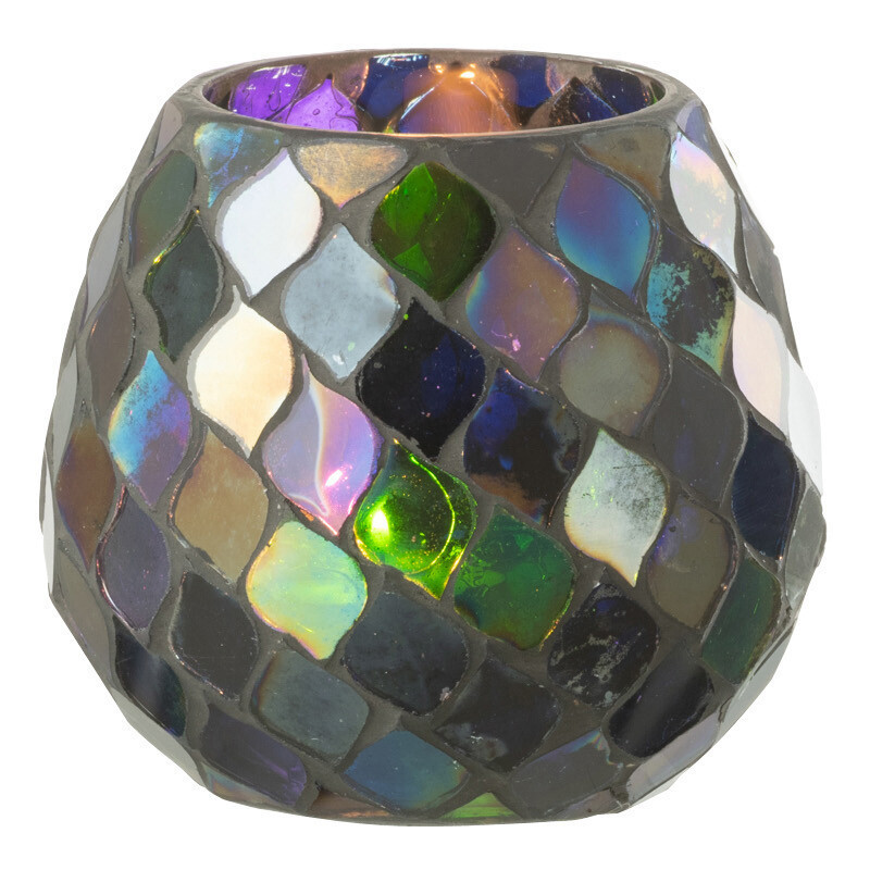 Photophore rond violet mosaïque en verre H11 cm - 3