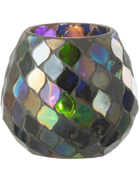 Photophore rond violet mosaïque en verre H11 cm - 3
