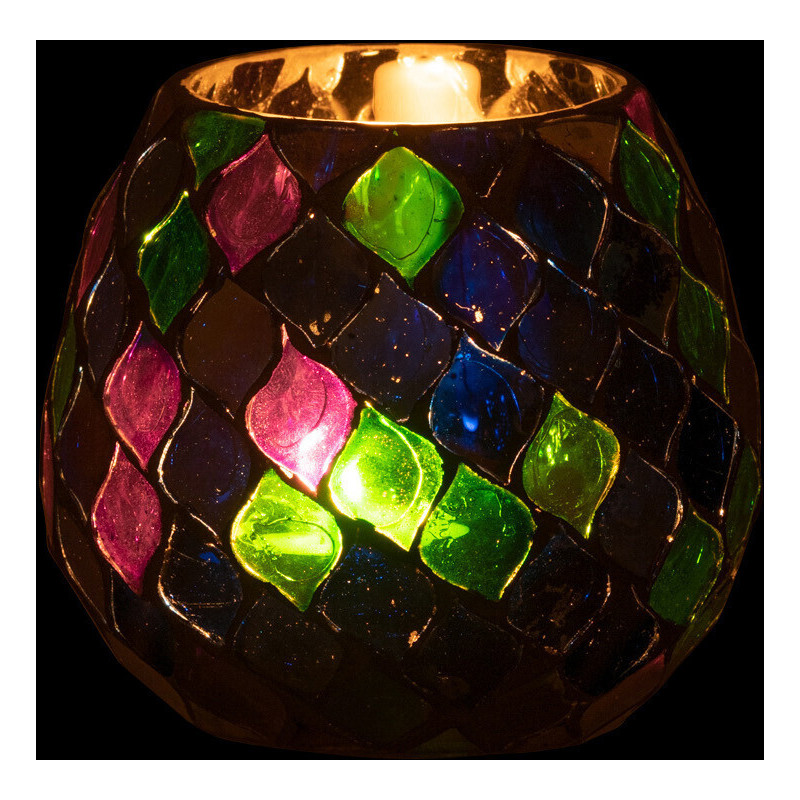 Photophore rond violet mosaïque en verre H11 cm - 4