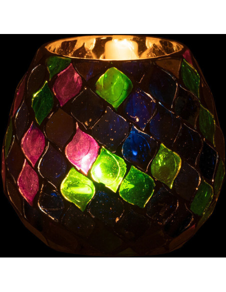 Photophore rond violet mosaïque en verre H11 cm - 4