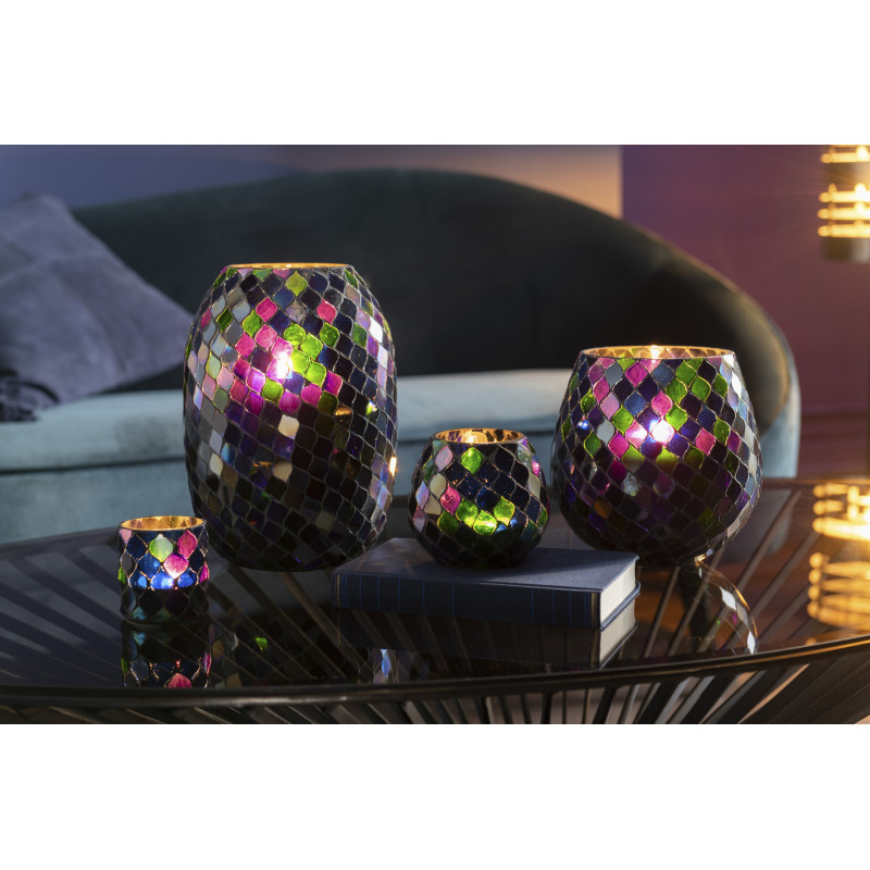 Photophore rond violet mosaïque en verre H11 cm - 5