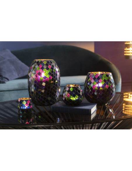 Photophore rond violet mosaïque en verre H11 cm - 5