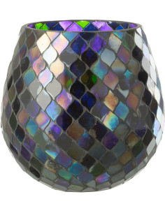 Photophore rond violet mosaïque en verre H17 cm - 1