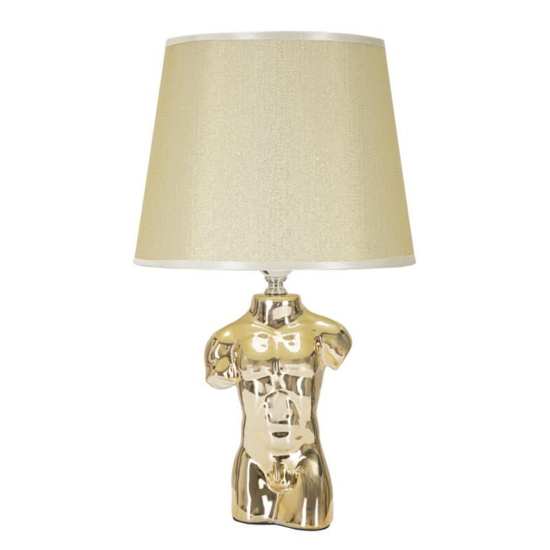 Lampe à poser originale Buste d'homme Hauteur 39 cm en Céramique Doré Tissu Blanc crème Glam Man 