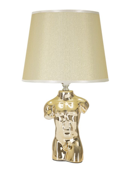 Lampe à poser originale Buste d'homme Hauteur 39 cm en Céramique Doré Tissu Blanc crème Glam Man 