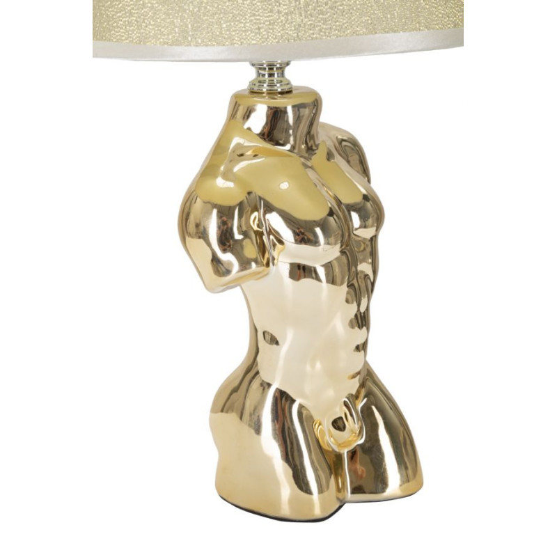 Lampe à poser originale Buste d'homme Hauteur 39 cm en Céramique Doré Tissu Blanc crème Glam Man 