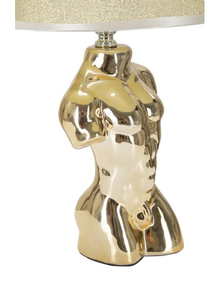 Lampe à poser originale Buste d'homme Hauteur 39 cm en Céramique Doré Tissu Blanc crème Glam Man 