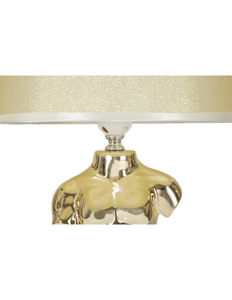 Lampe à poser originale Buste d'homme Hauteur 39 cm en Céramique Doré Tissu Blanc crème Glam Man 