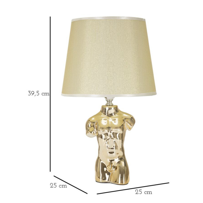 Lampe à poser originale Buste d'homme Hauteur 39 cm en Céramique Doré Tissu Blanc crème Glam Man 