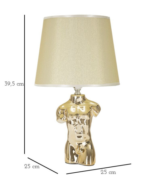 Lampe à poser originale Buste d'homme Hauteur 39 cm en Céramique Doré Tissu Blanc crème Glam Man 